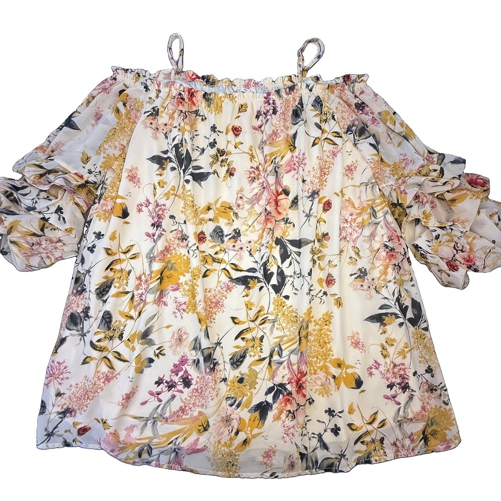 Entro Off Shoulder Ruffle Mini Dress Floral Print 3/4 Ruffled Sleeve Women's M